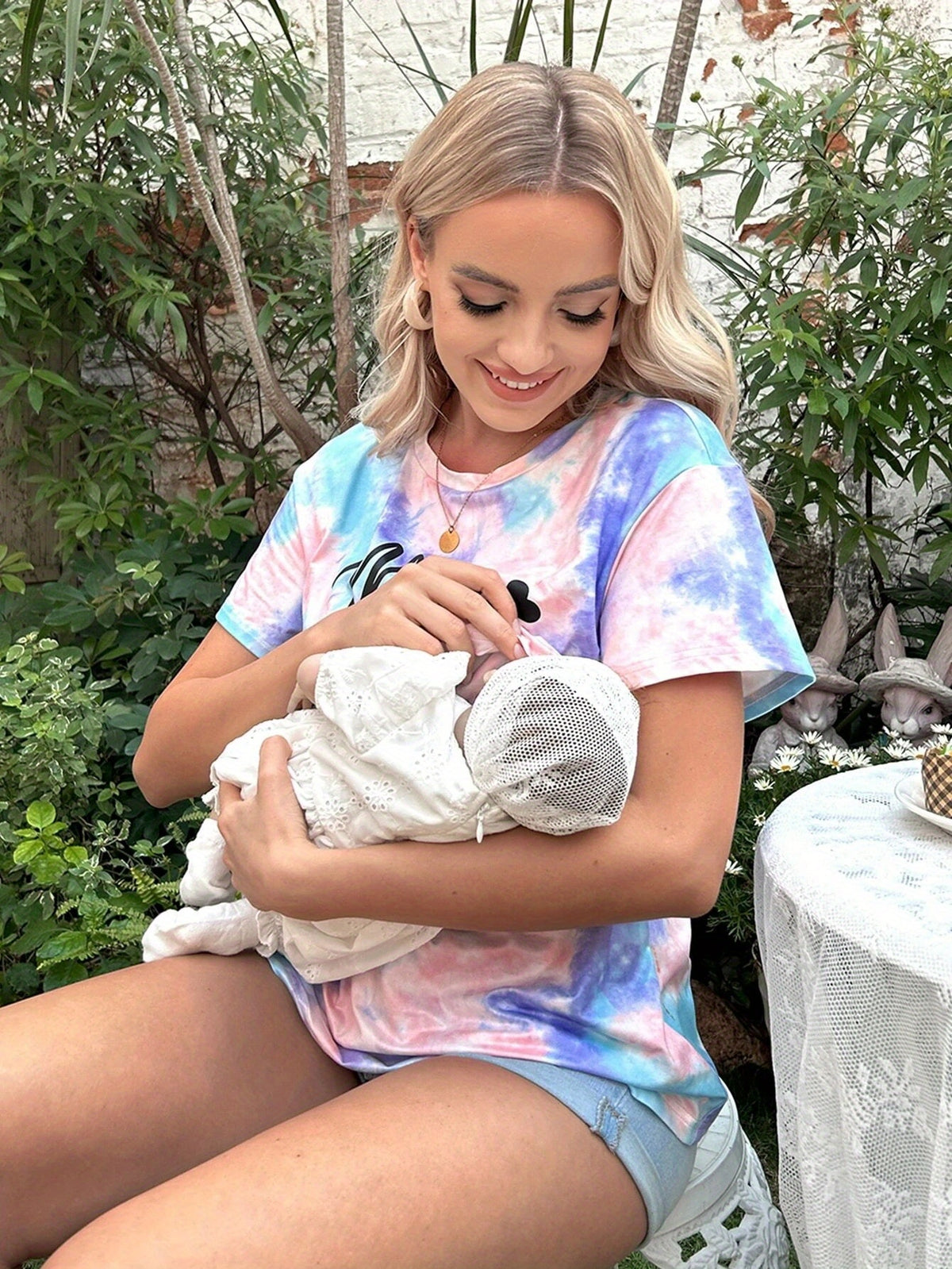 T-Shirt d'Allaitement Tie-Dye Imprimé Lettres - visuel 5
