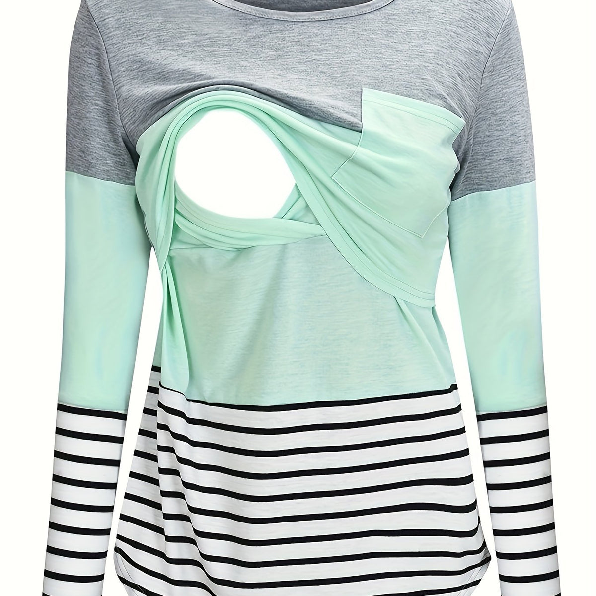 T-Shirt Manches Longues Grossesse, Style Bohème - Vert minéral / S