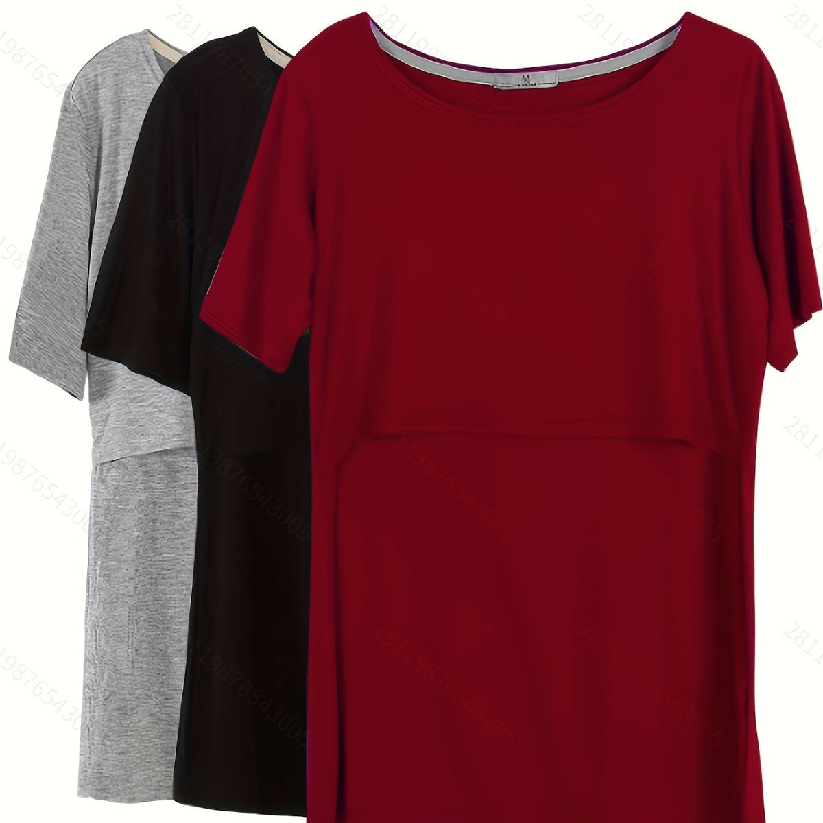 T-Shirt de Maternité Manches Courtes, 3 Pièces - Noir-Gris-Rouge / S