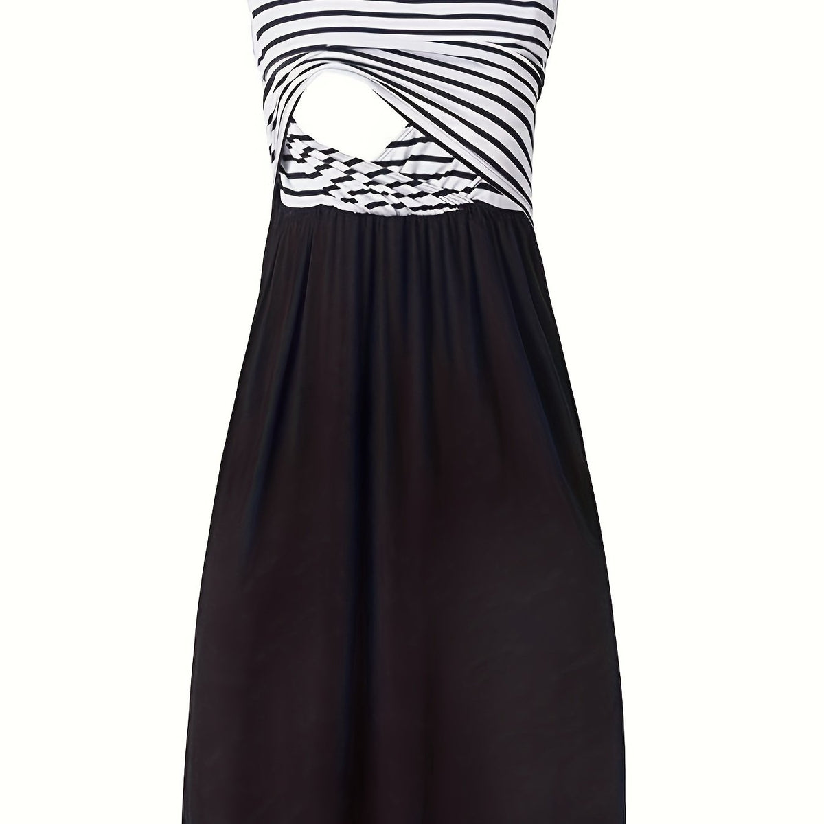Robe d'Allaitement Élégante à Rayures, Sans Manches - Noir / S