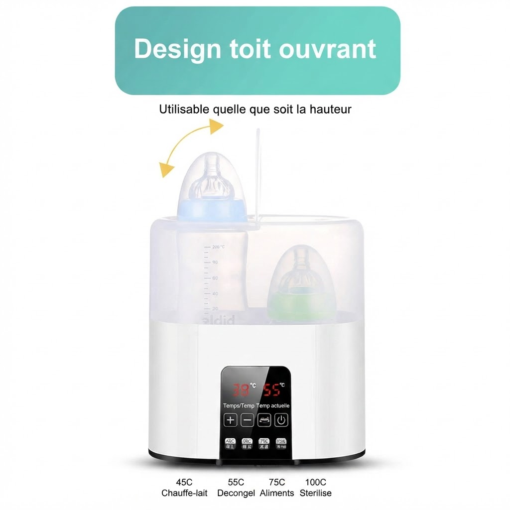 Chauffe-biberon TINSOL design toit ouvrant, utilisable quelle que soit la hauteur (FR)