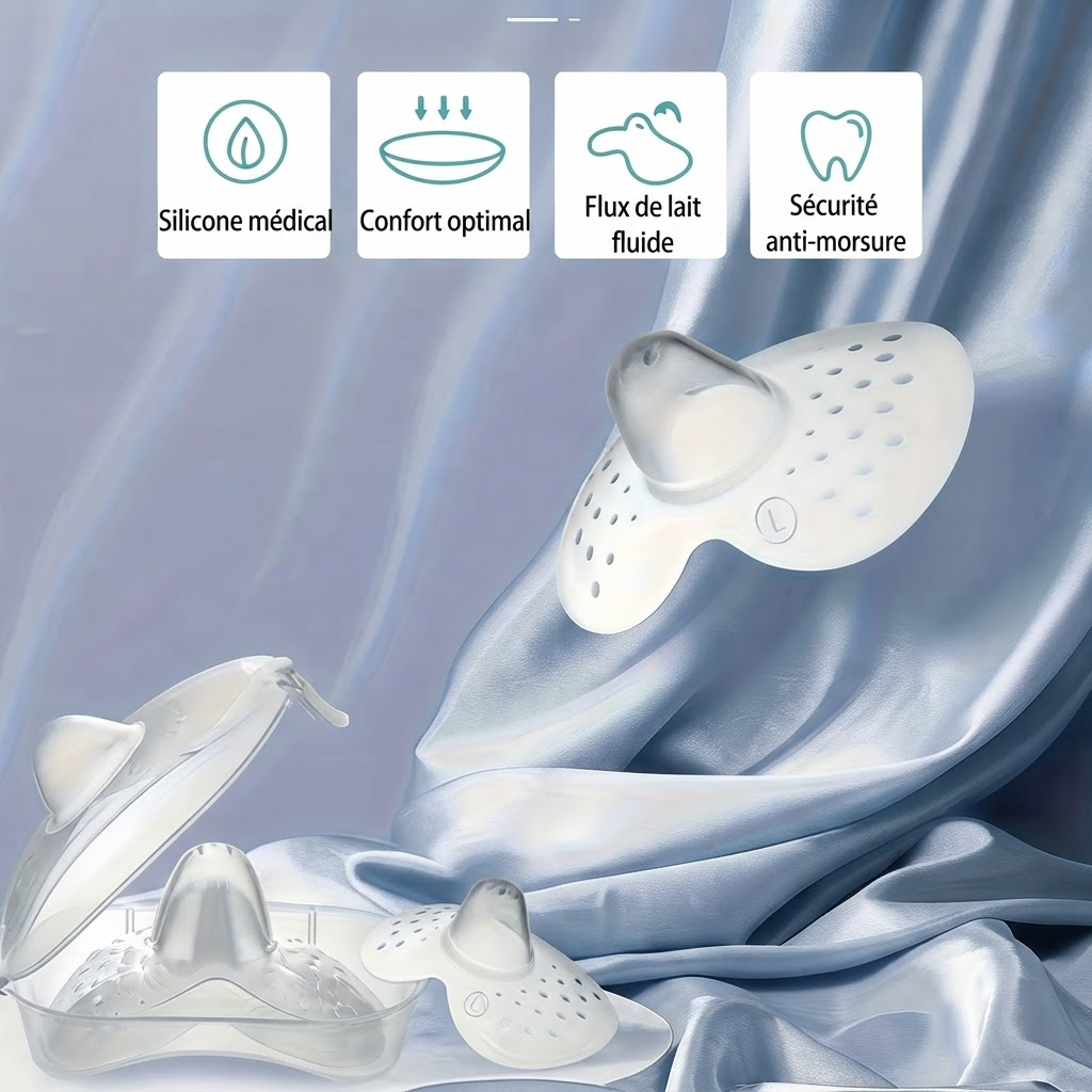 Protège-mamelons silicone souple - silicone médical, confort optimal, flux de lait fluide, sécurité anti-morsure