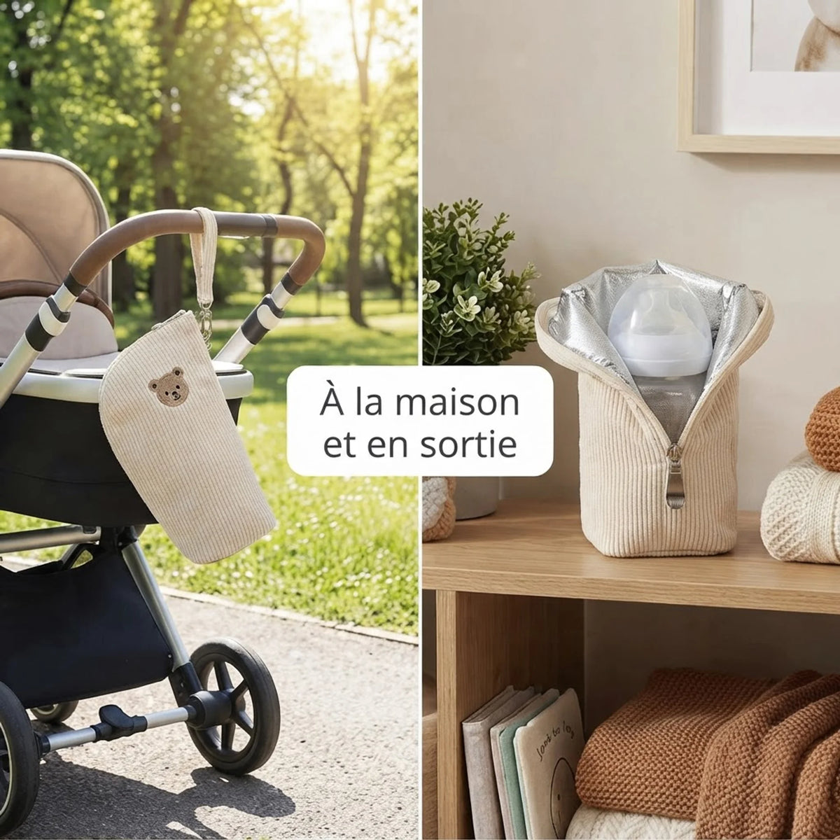 À la maison et en sortie - sac chauffe-biberon isotherme beige