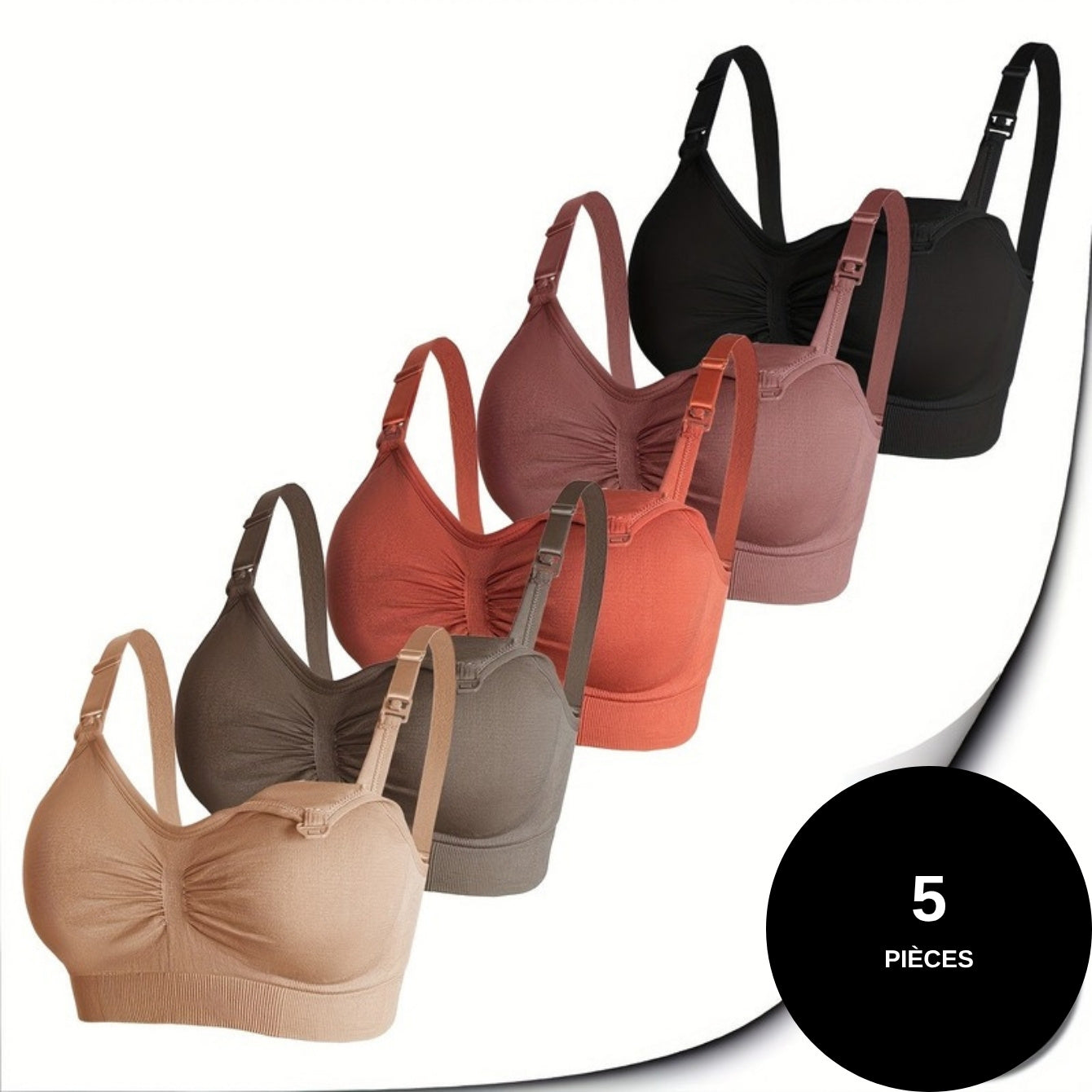 Lot de 5 soutiens-gorge d'allaitement - coloris variés