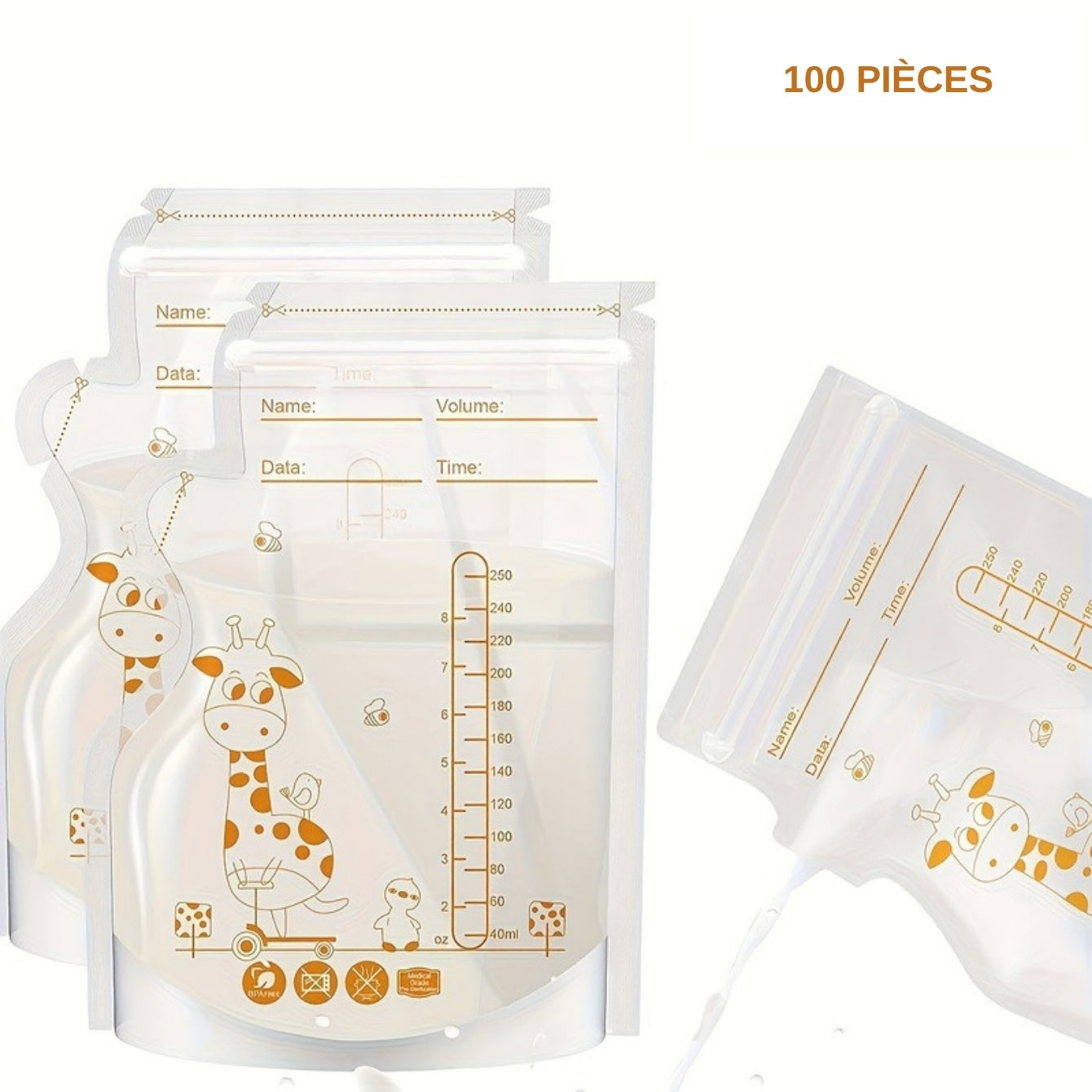 Sachets de conservation de lait maternel 250 ml PP
