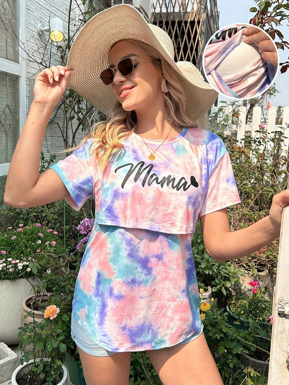 T-Shirt d'Allaitement Tie-Dye Imprimé Lettres - visuel 2