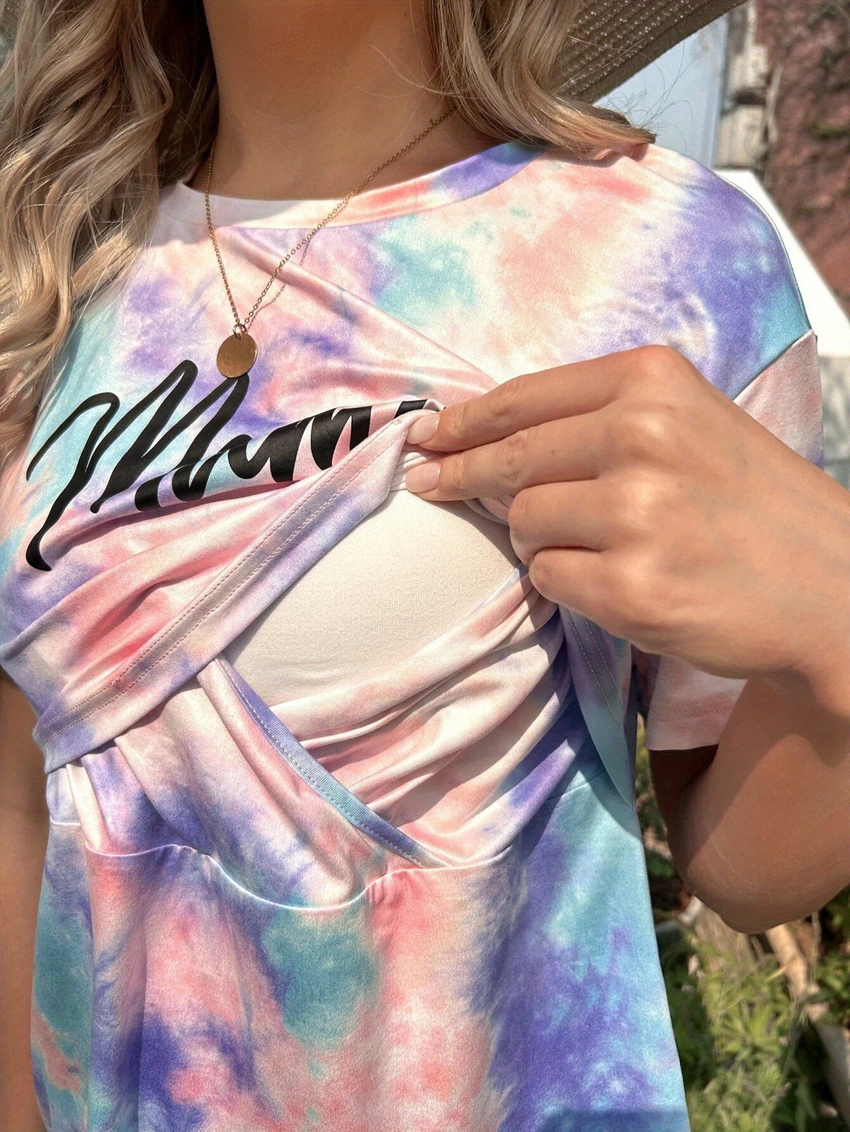 T-Shirt d'Allaitement Tie-Dye Imprimé Lettres