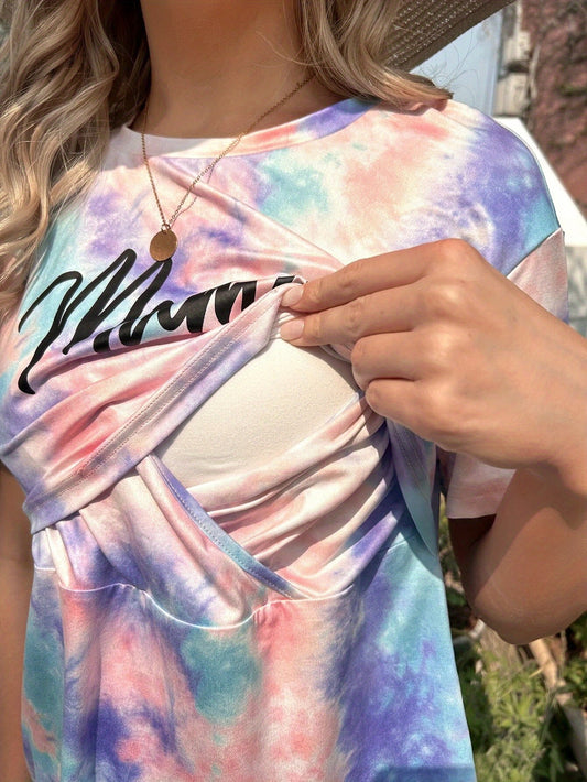 T-Shirt d'Allaitement Tie-Dye Imprimé Lettres