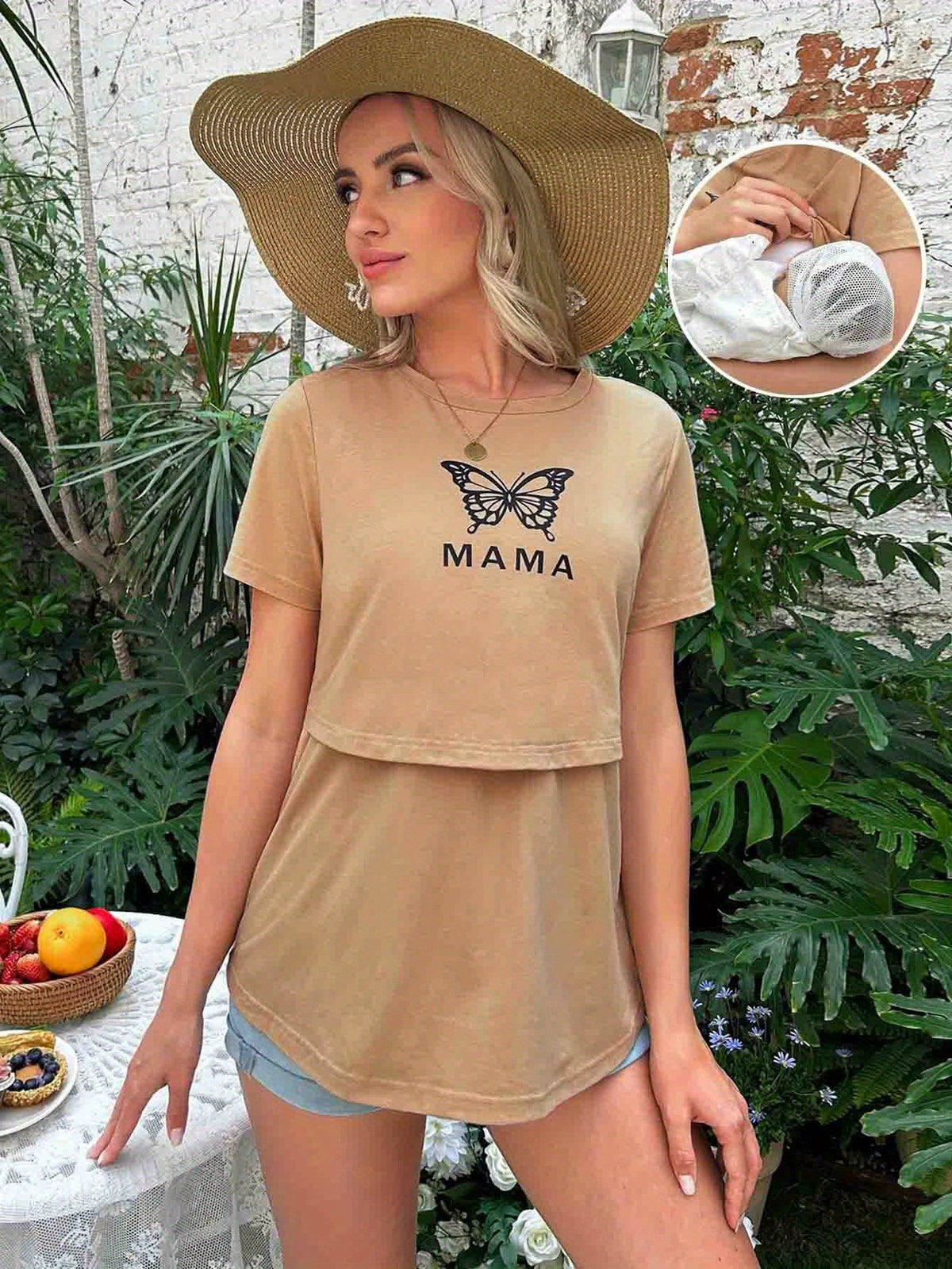 T-Shirt d'Allaitement Manches Courtes Imprimé Lettres