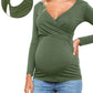 T-Shirt d'Allaitement Croisé, Col V Profond - Olive / XL