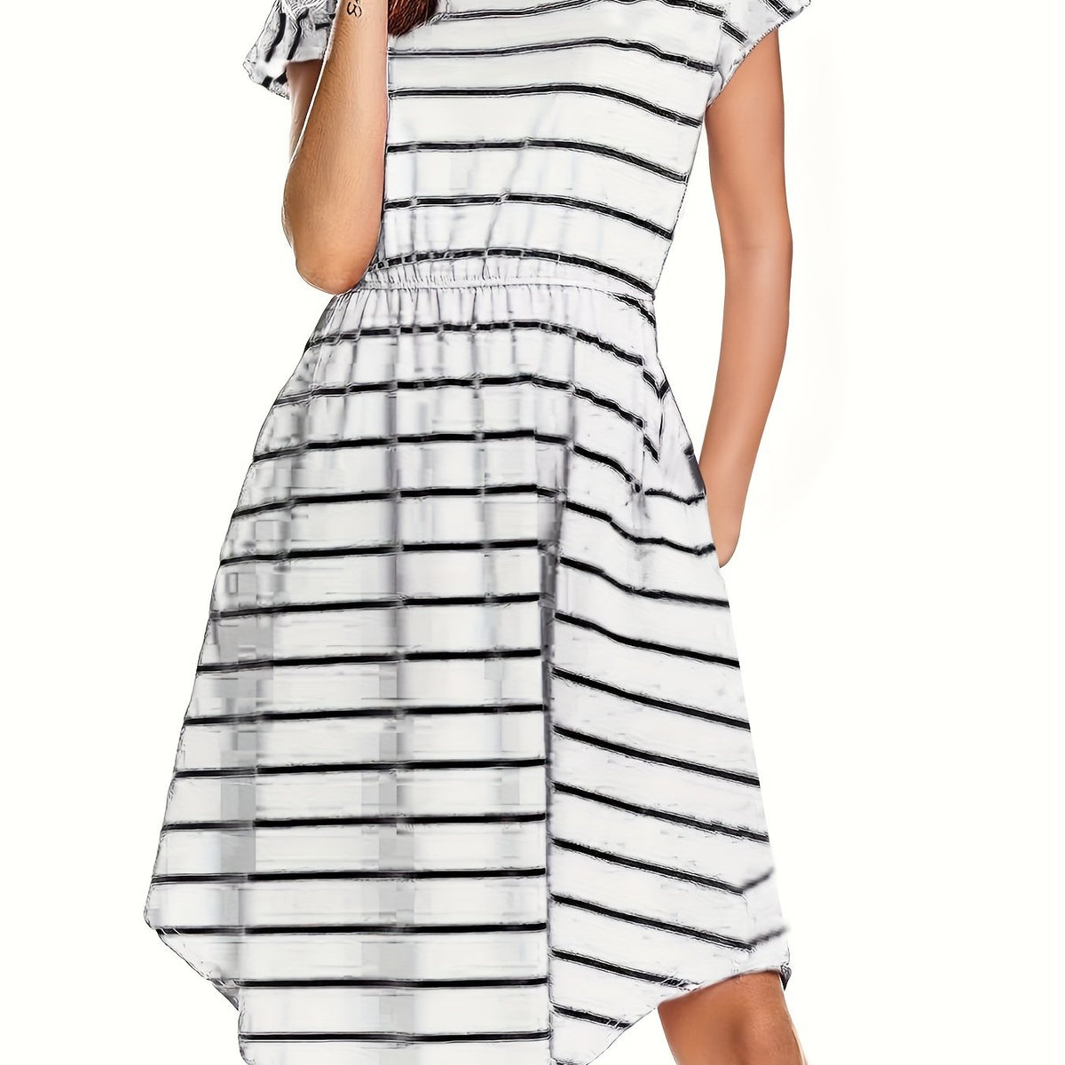 Robe de maternité et d'allaitement multifonctionnelle à rayures - Blanc / S