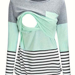T-Shirt Manches Longues Grossesse, Style Bohème - Vert minéral / S