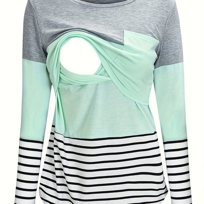 T-Shirt Manches Longues Grossesse, Style Bohème - Vert minéral / S