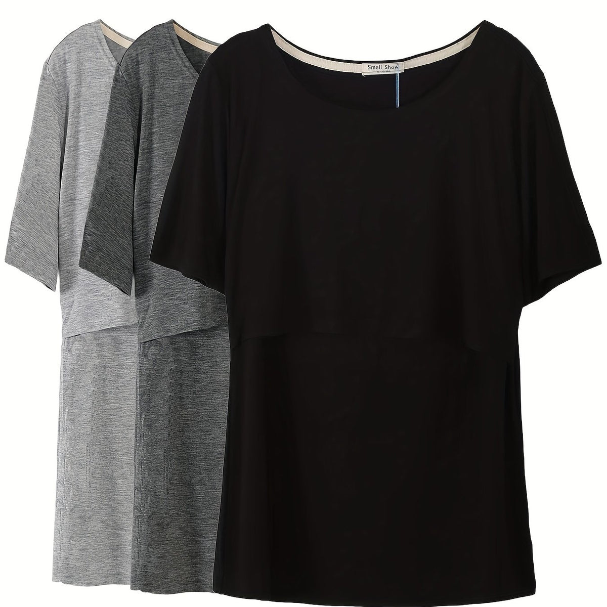 T-Shirt de Maternité Manches Courtes, 3 Pièces - Noir-Gris-Gris Foncé / S
