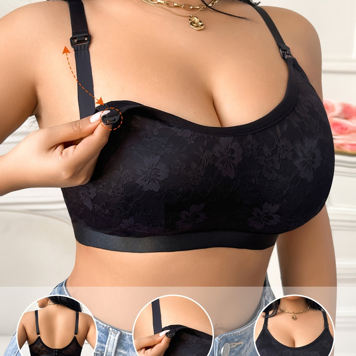 Soutien-Gorge d'Allaitement Grande Taille en Dentelle - Noir / 1XL