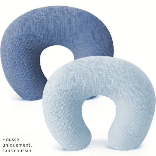 Parure de 2 Taies d'Oreiller Bébé en Coton - Bleu Foncé et Bleu Clair