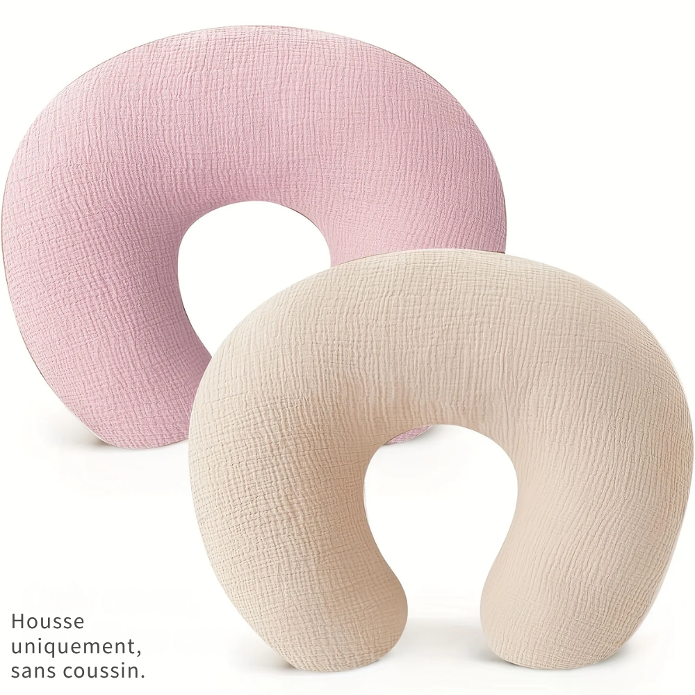 Parure de 2 Taies d'Oreiller Bébé en Coton - Rose et Beige