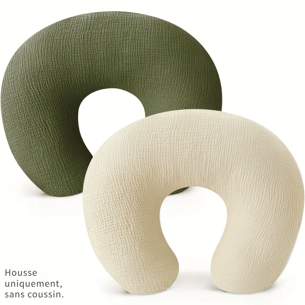 Parure de 2 Taies d'Oreiller Bébé en Coton - Olive Vert et Beige