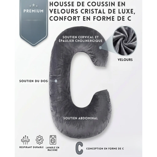 Housse de coussin de grossesse C-Pillow en velours cristal - Gris Foncé