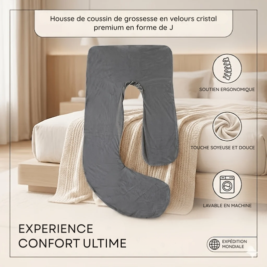 Housse d'oreiller de grossesse en J en velours cristal doux - Gris