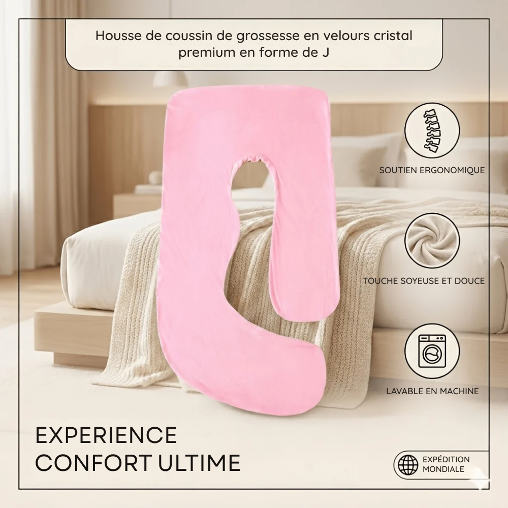 Housse d'oreiller de grossesse en J en velours cristal doux - Rose