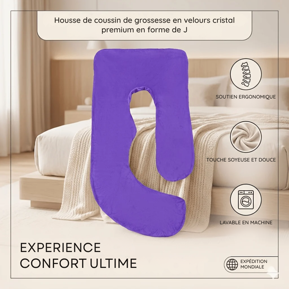 Housse d'oreiller de grossesse en J en velours cristal doux - Violet
