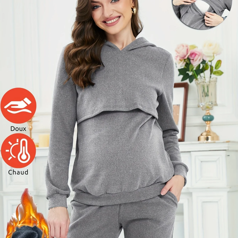 Pull à Capuche Épais Maternité – Chaud et Confortable - Gris / S