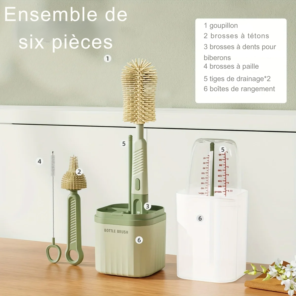 Brosse à Biberon Silicone Support Séchage Rotatif 360° - visuel 3