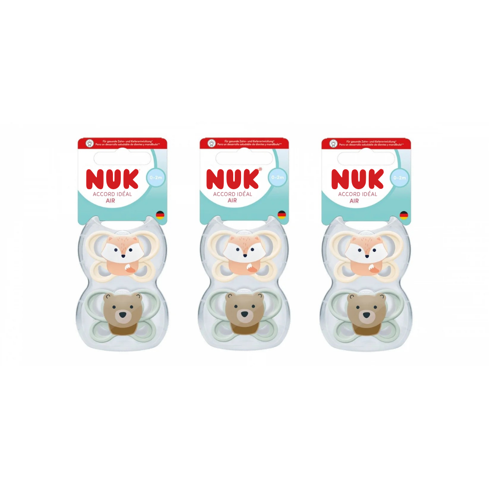 Sucette NUK MommyFeel Perfect Match Air Renard/Ours 0m+ - 3 ensembles