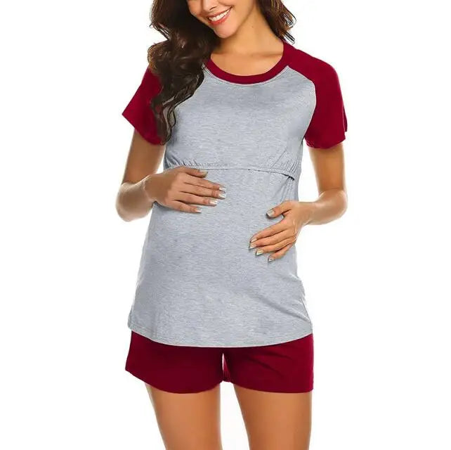 Pyjama de Maternité d'Été 3XL, Vêtement d'Allaitement - Rouge / S