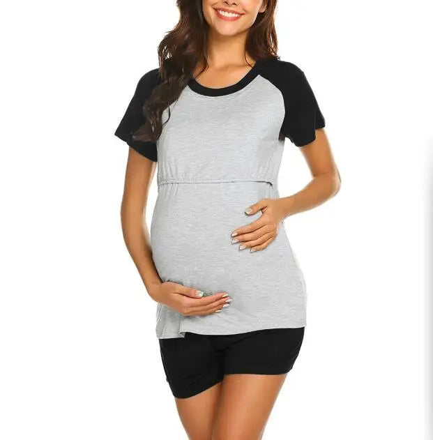 Pyjama de Maternité d'Été 3XL, Vêtement d'Allaitement - Noir / L