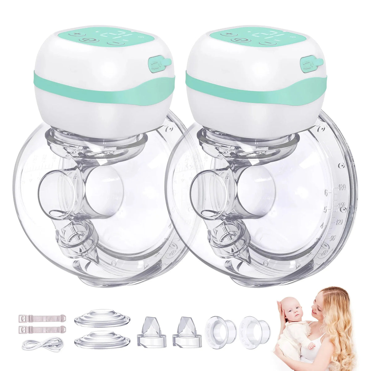 Tire-Lait Électrique Mains Libres Sans BPA - 2pcs Vert