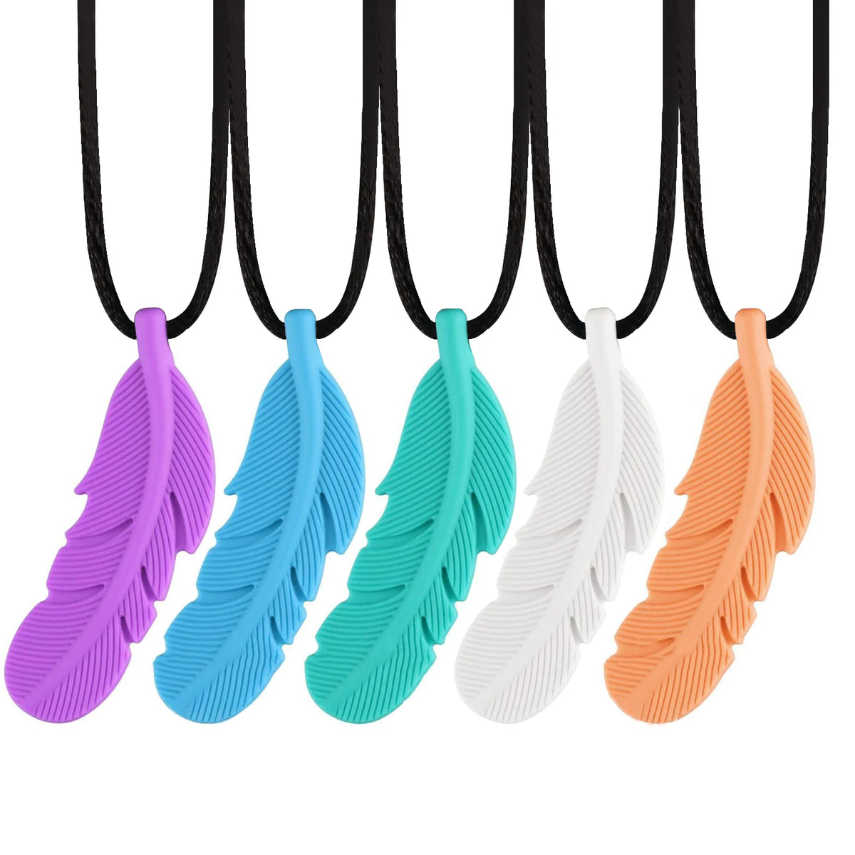 Colliers d'allaitement pendentif plume en silicone en cinq coloris