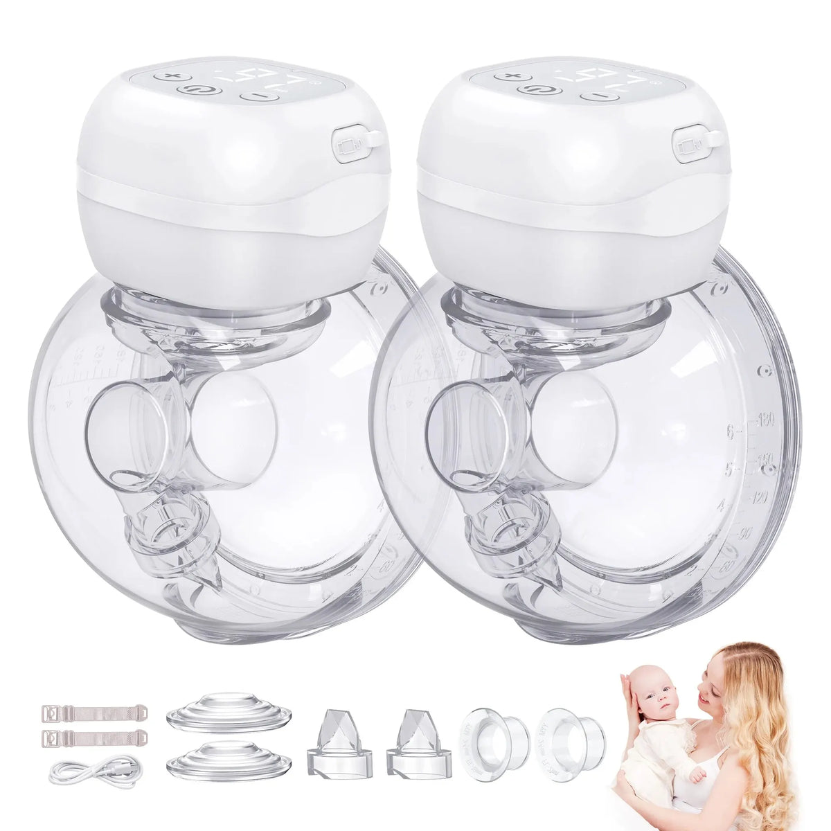 Tire-Lait Électrique Mains Libres Sans BPA - 2pcs Gris