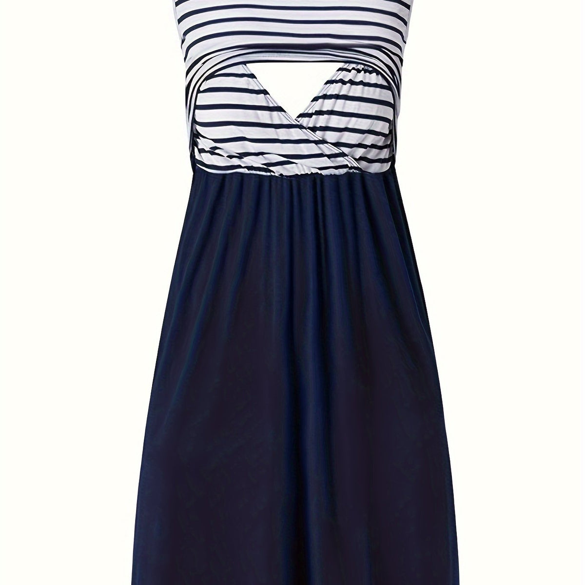 Robe d'Allaitement Élégante à Rayures, Sans Manches - Couleur Marine / S