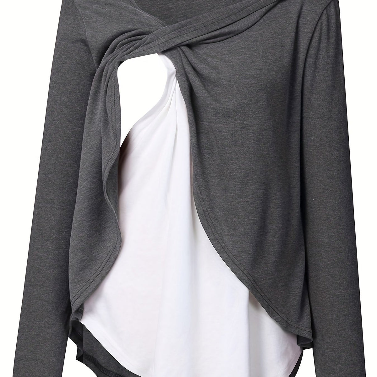 Tenue de Grossesse Automne, Haut d'Allaitement Deux Pièces - Gris / S