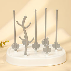 Égouttoir à Biberons Forme Arbre, Plateau Rangement - Gris et Blanc