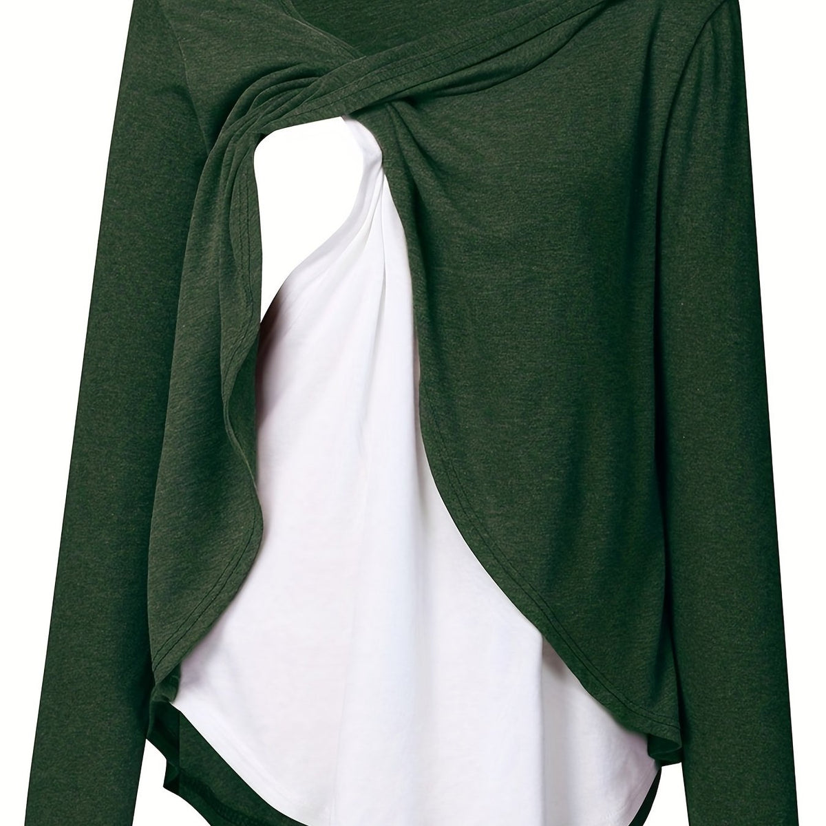 Tenue de Grossesse Automne, Haut d'Allaitement Deux Pièces - Vert foncé / S