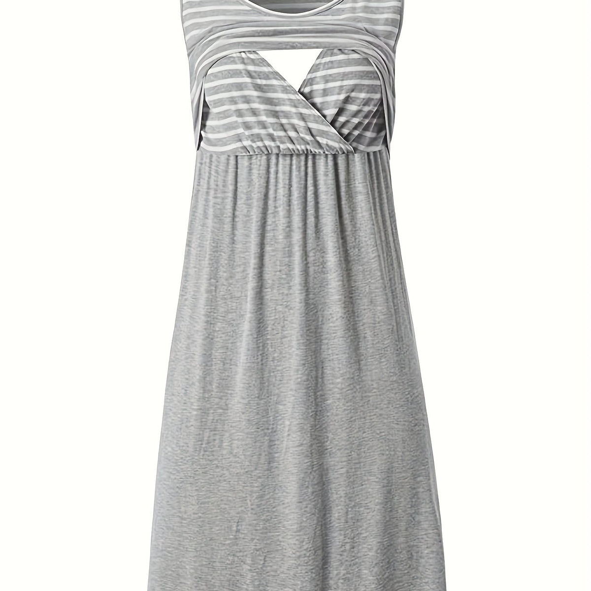 Robe d'Allaitement Élégante à Rayures, Sans Manches - Gris / S