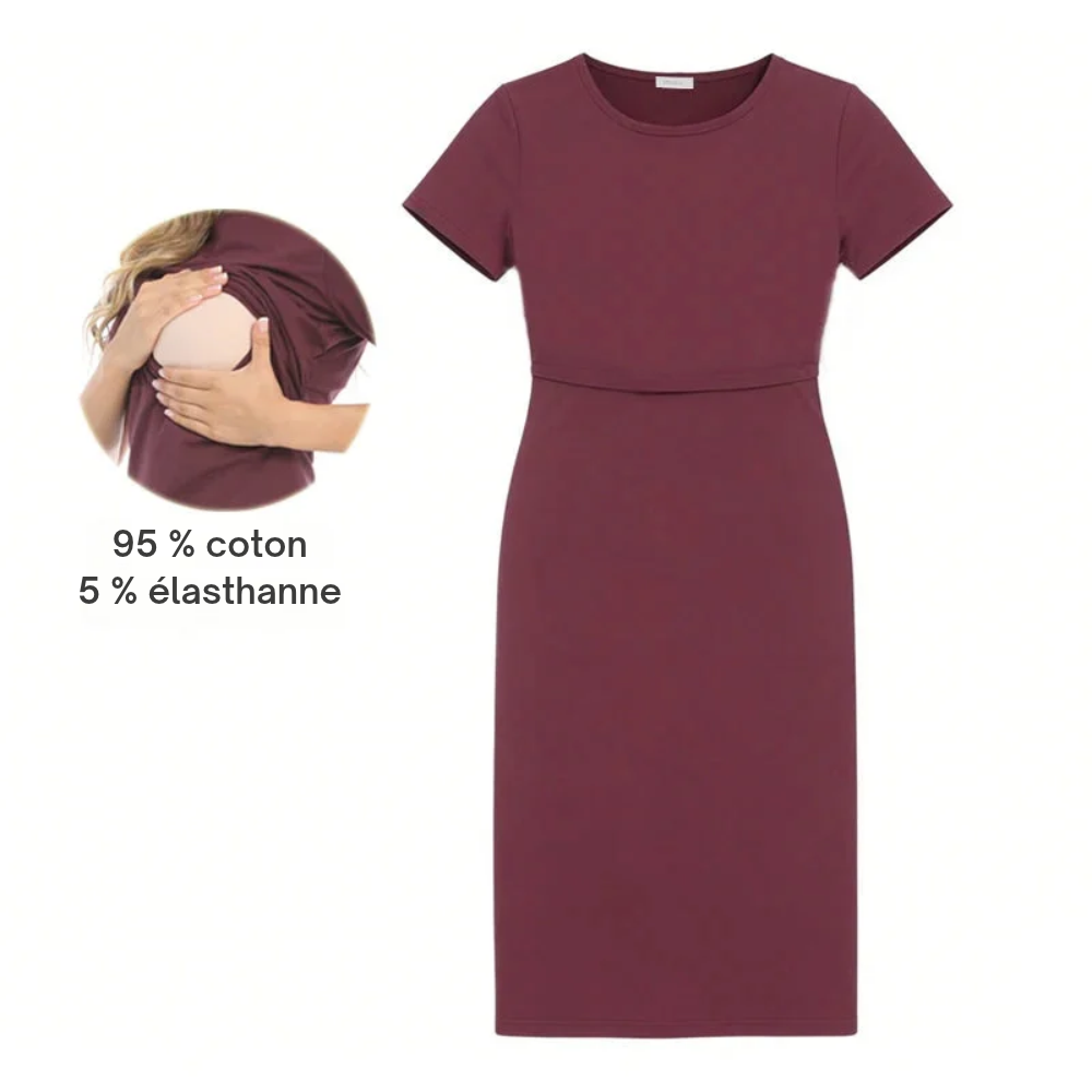 Robe d'allaitement manches courtes, 95 % coton 5 % élasthanne