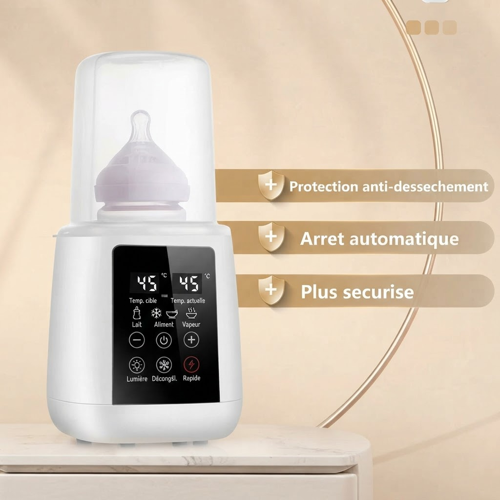 Chauffe-biberon, protection anti-dessechement, arret automatique, plus securise