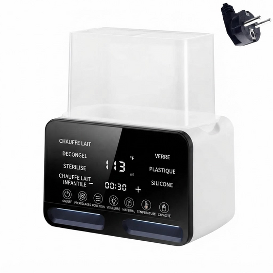 Chauffe-biberon avec ecran Chauffe Lait, Decongel, Sterilise, Chauffe Lait Infantile, Verre, Plastique, Silicone