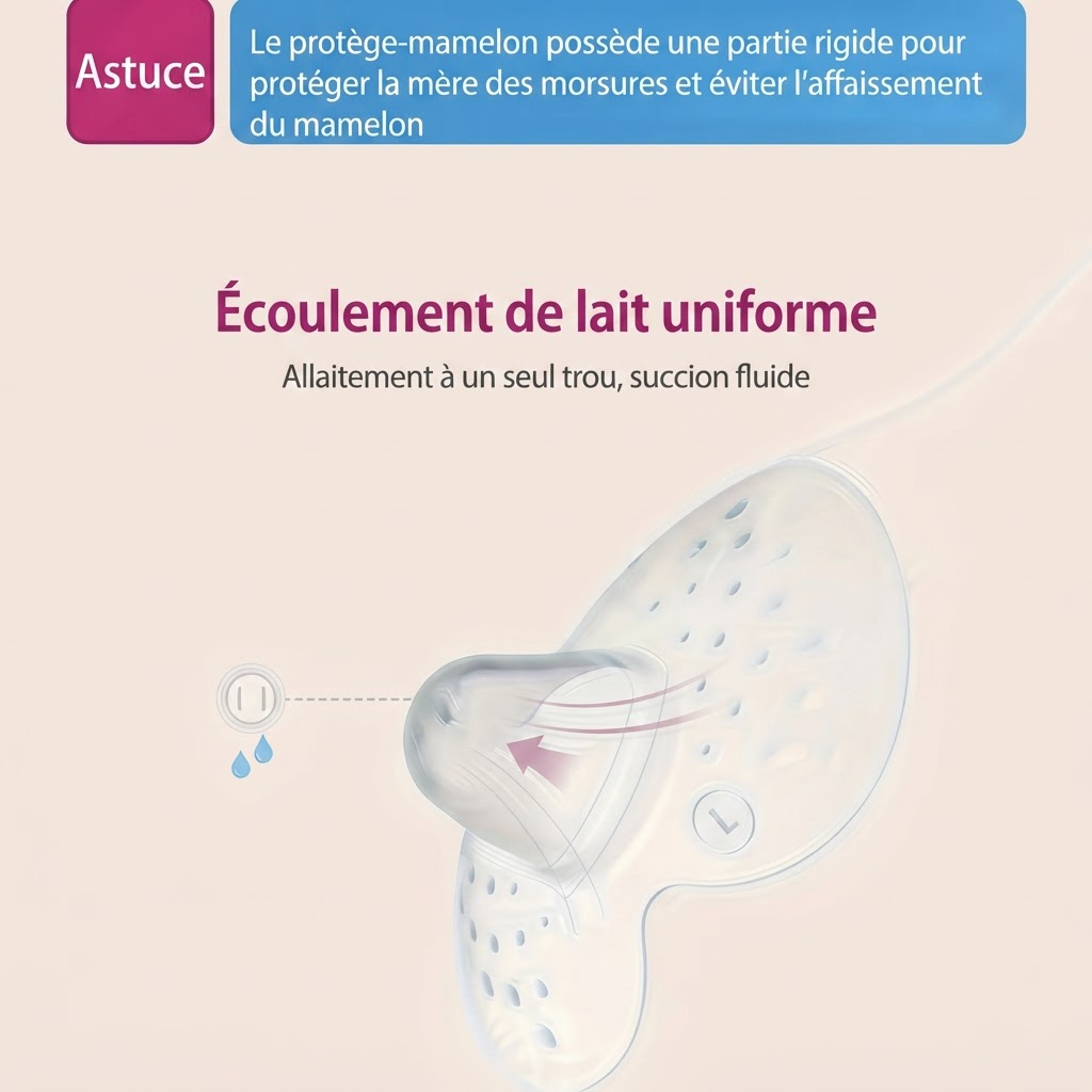 Protège-mamelons silicone souple - astuce protection anti-morsure, écoulement de lait uniforme