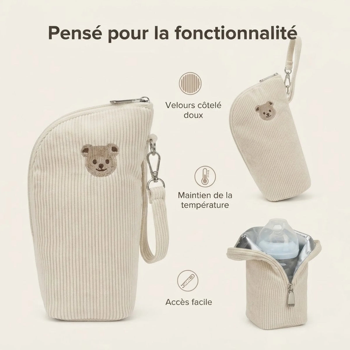Pensé pour la fonctionnalité - sac chauffe-biberon velours côtelé